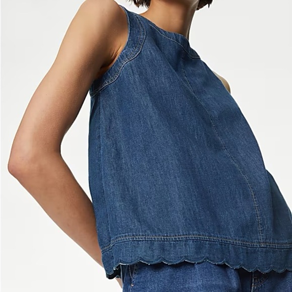 Marks & Spencer Tops - Marks & Spencer Denim Sleeveless Scalloped Vest Blouse